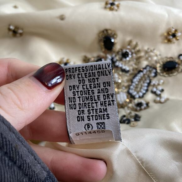 Tibi Women's Cream Beaded Sequins Silk Tunic Blouse Size‎ 6 Regal Maximalist - Picture 9 of 15